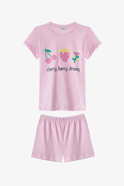 Açık Pembe Kız Çocuk Cherry,berry Pamuklu 2'li Pijama Takımı