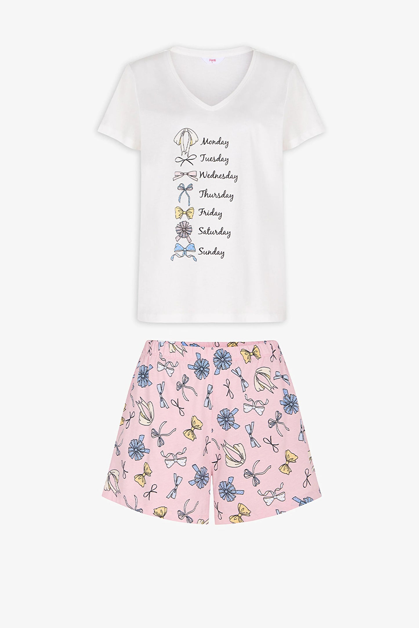 Pembe Bow Of The Day Pamuklu Şortlu Pijama Takımı