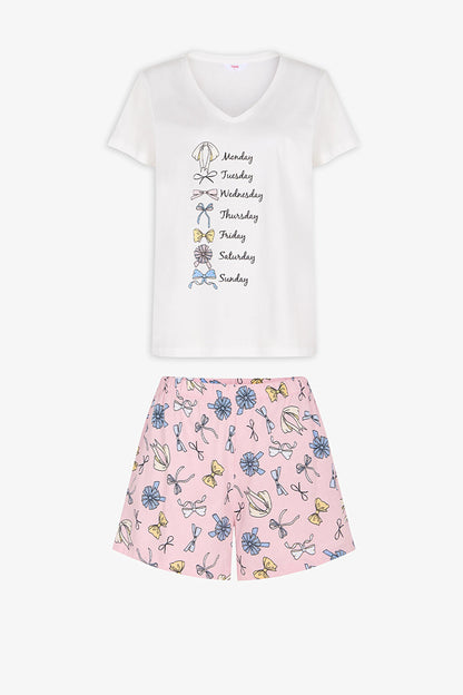Pembe Bow Of The Day Pamuklu Şortlu Pijama Takımı