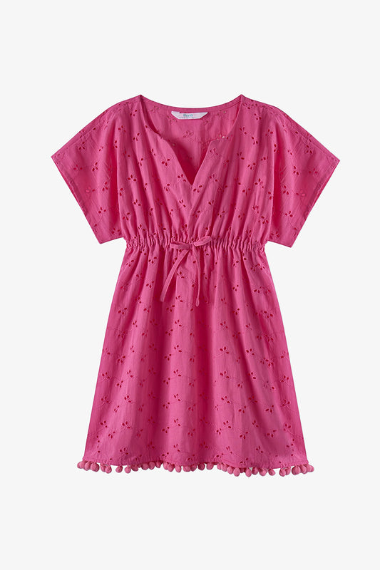 Koyu Pembe Kız Çocuk Brode Kaftan
