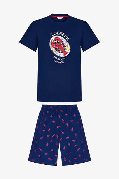 Erkek Renkli Lobster Tower Şortlu Pijama Takımı