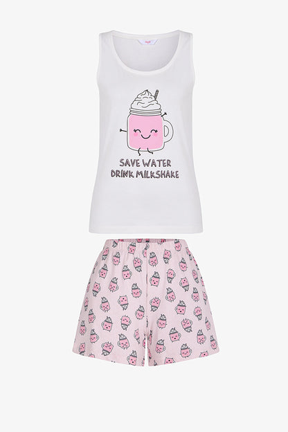 Açık Pembe Milkshake Pamuklu Şortlu Pijama Takımı