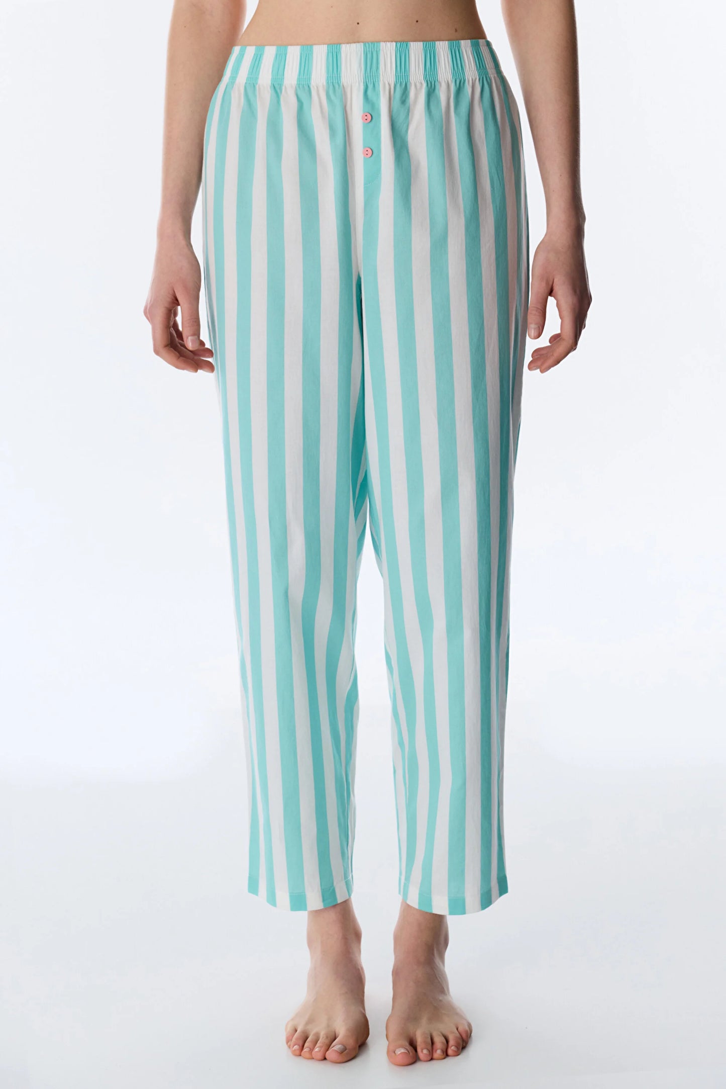 Mint Yeşili Hailey Pamuklu Çizgili Pantolon Pijama Altı