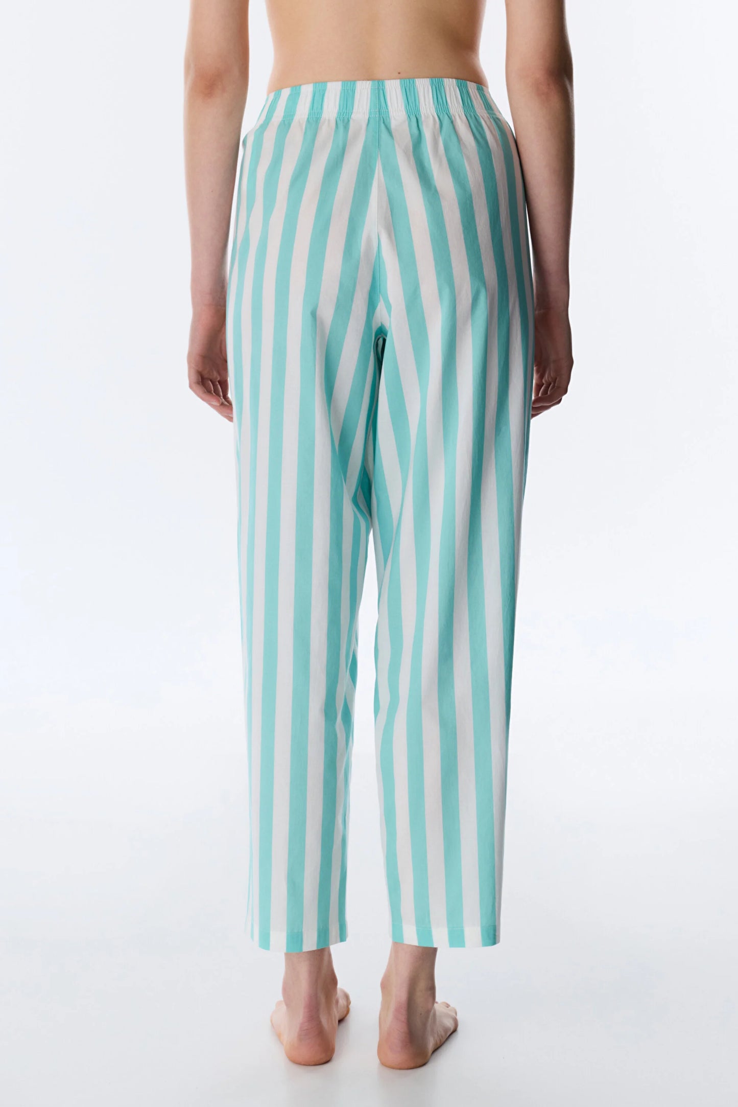 Mint Yeşili Hailey Pamuklu Çizgili Pantolon Pijama Altı
