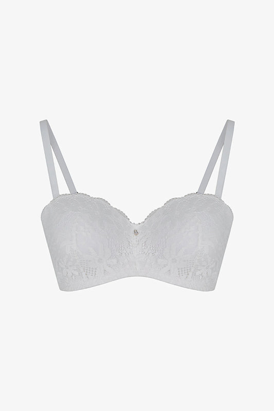 Kırık Beyaz Lotus Straplez Lace Dantel Balenli Sütyen