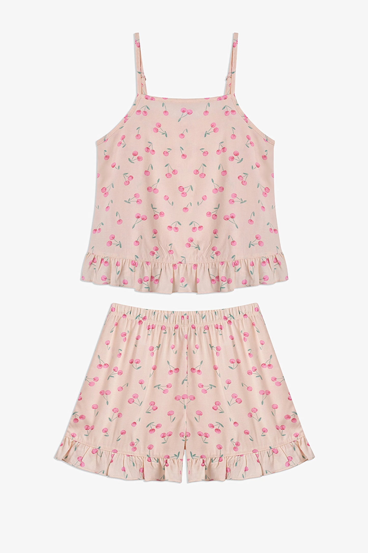Bej Kız Çocuk Pinky Cherry Pamuklu Pijama Takımı