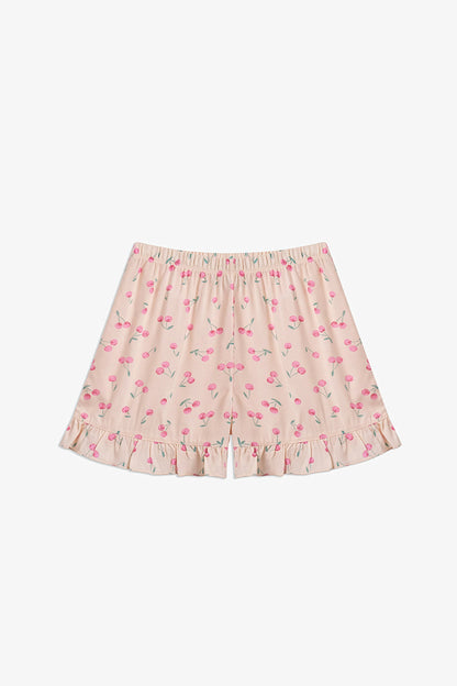 Bej Kız Çocuk Pinky Cherry Pamuklu Pijama Takımı