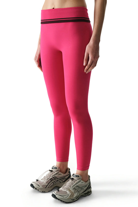 Pembe Seamless Dikişsiz Katlanabilir Yüksek Bel Tayt
