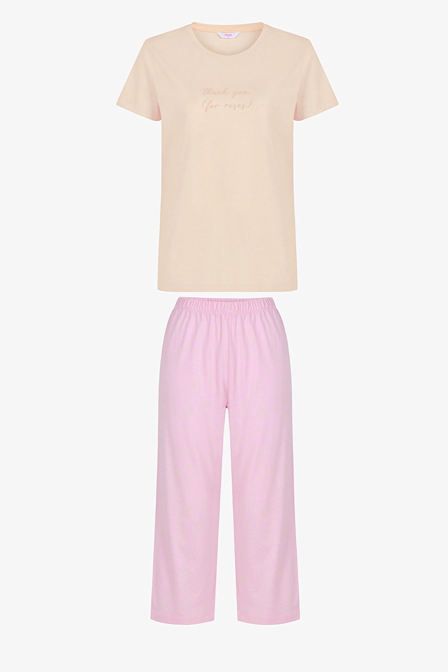 Pembe Roses Pamuklu Kapri Pijama Takımı