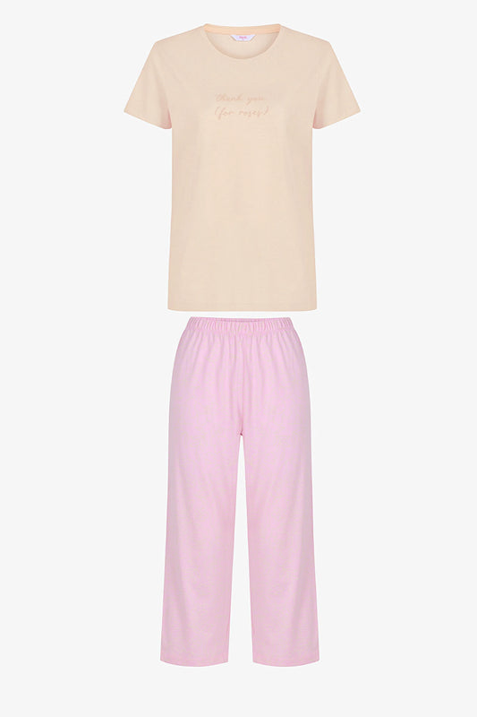 Pembe Roses Pamuklu Kapri Pijama Takımı
