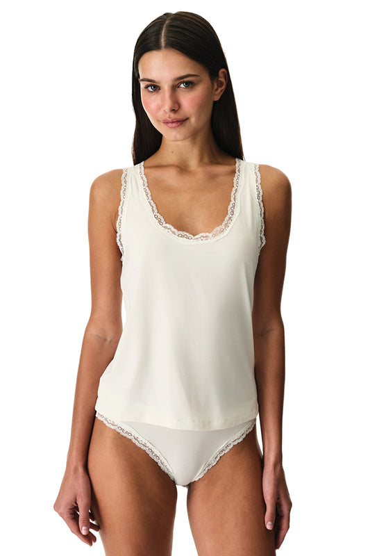 Beyaz Lace Dantel Detaylı Tank Üst