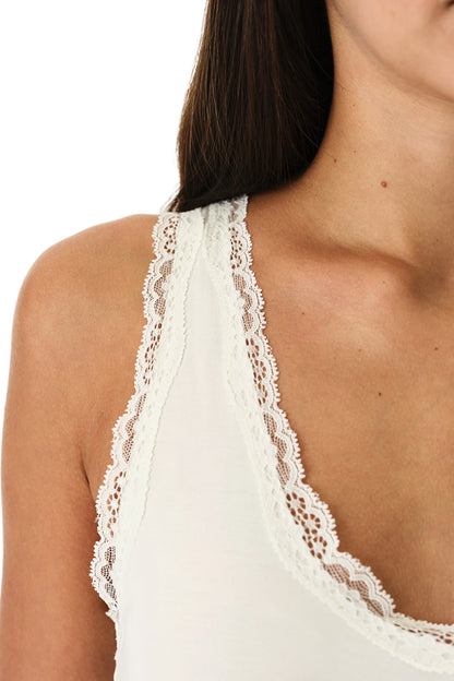 Beyaz Lace Dantel Detaylı Tank Üst