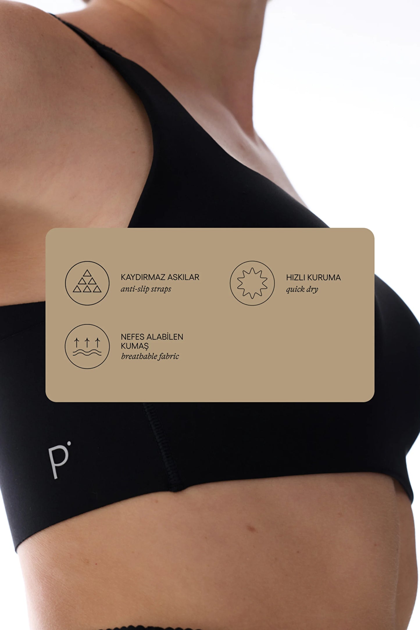 Siyah Stretch360 Orta Destek Çapraz Sırt Detaylı Kaydırmaz Askılı Cross Back Spor Sütyeni