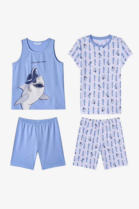 Mavi Erkek Çocuk Fishy Friends Pamuklu 2'li Pijama Takımı