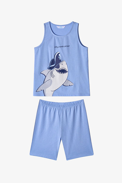 Mavi Erkek Çocuk Fishy Friends Pamuklu 2'li Pijama Takımı
