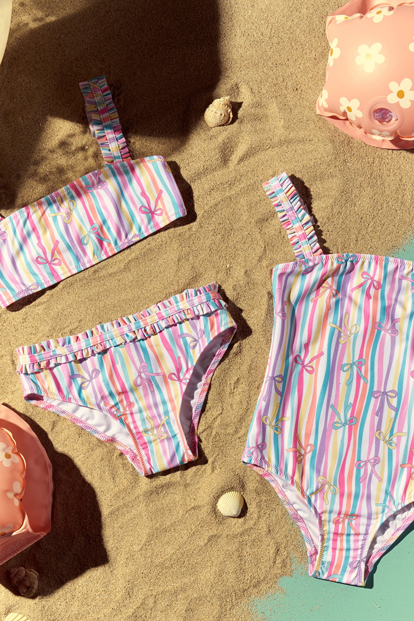 Renkli Kız Çocuk Ribbon Bandeau Bikini Takımı