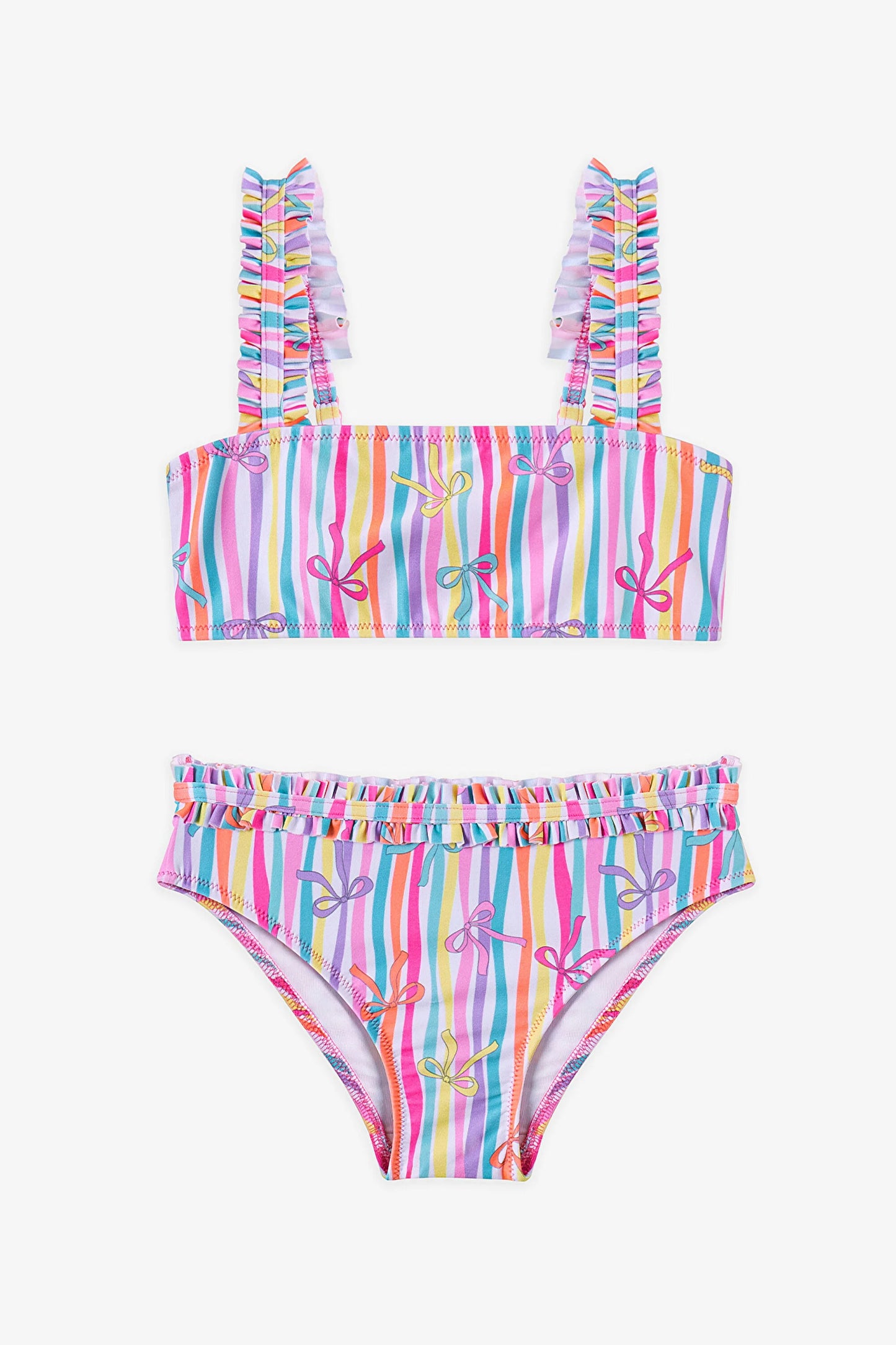 Renkli Kız Çocuk Ribbon Bandeau Bikini Takımı