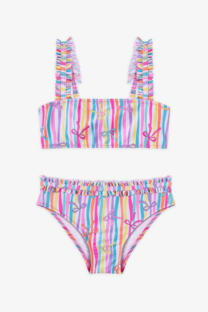 Renkli Kız Çocuk Ribbon Bandeau Bikini Takımı