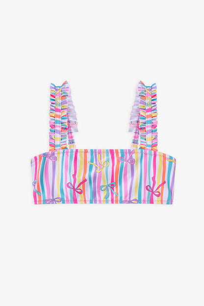 Renkli Kız Çocuk Ribbon Bandeau Bikini Takımı