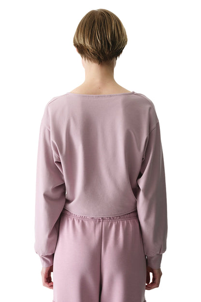 Pembe Büzgülü V Yaka Pamuk Modal Karışımlı Sweatshirt