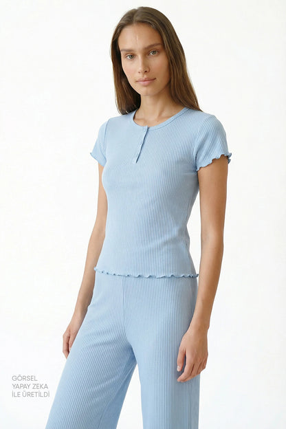 Mavi Ella Solid Pantolon Pijama Takımı