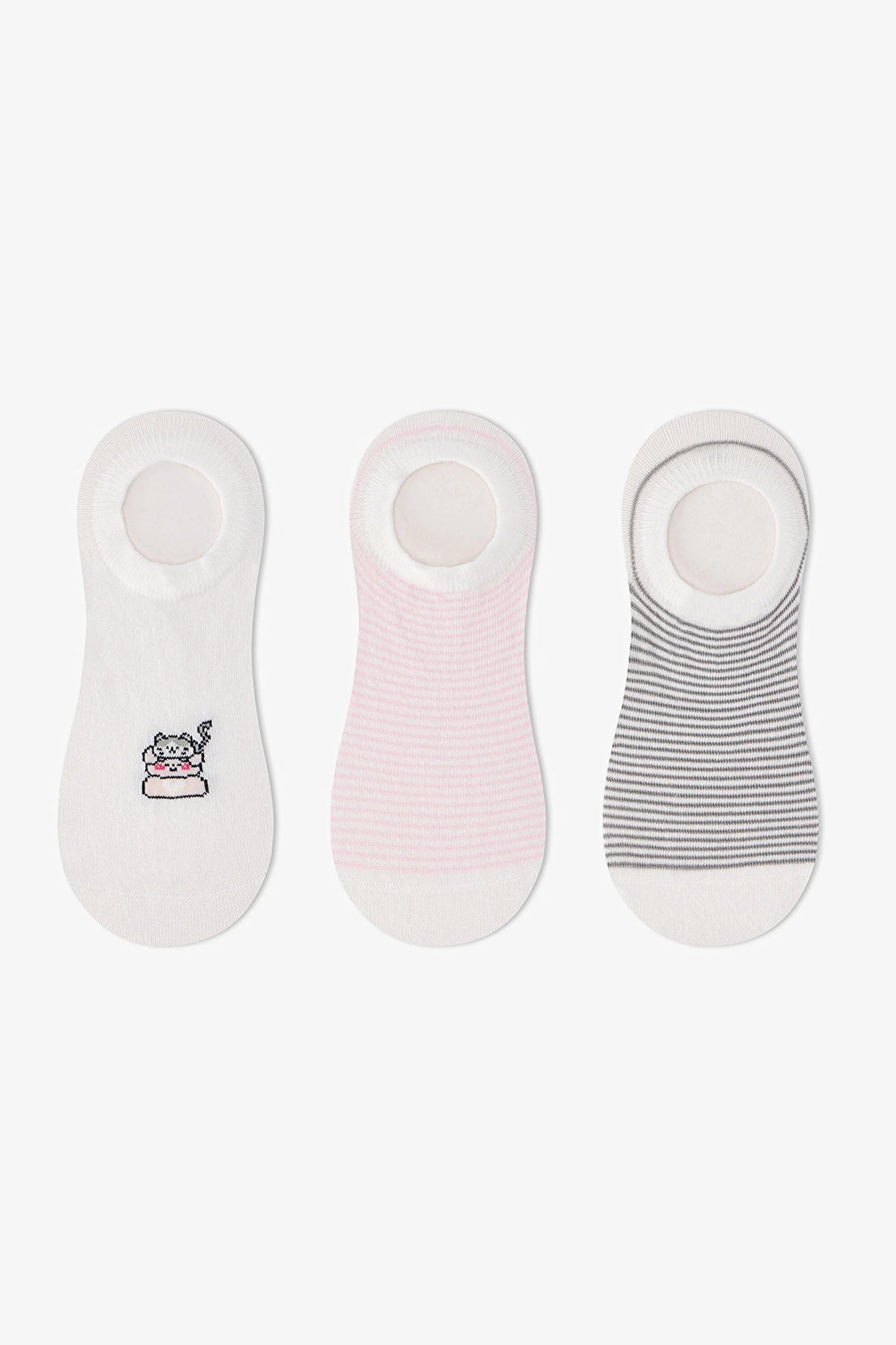 3 Çift Burun Dikişsiz Pamuklu Kedi Desenli Sneaker Çorap