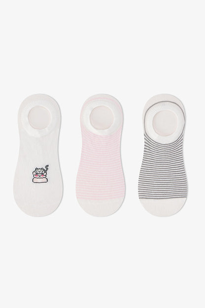 3 Çift Burun Dikişsiz Pamuklu Kedi Desenli Sneaker Çorap