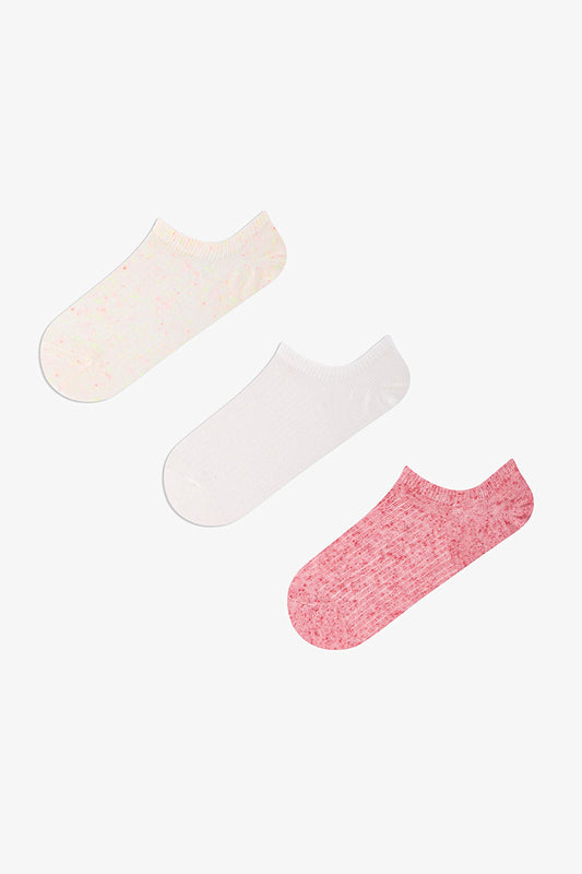 3 Çift Pamuklu Renkli Kendinden Desenli Sneaker Çorap