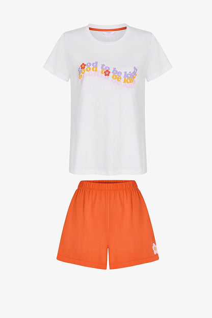 Kırık Beyaz Be Kind Pamuklu Şortlu Pijama Takımı