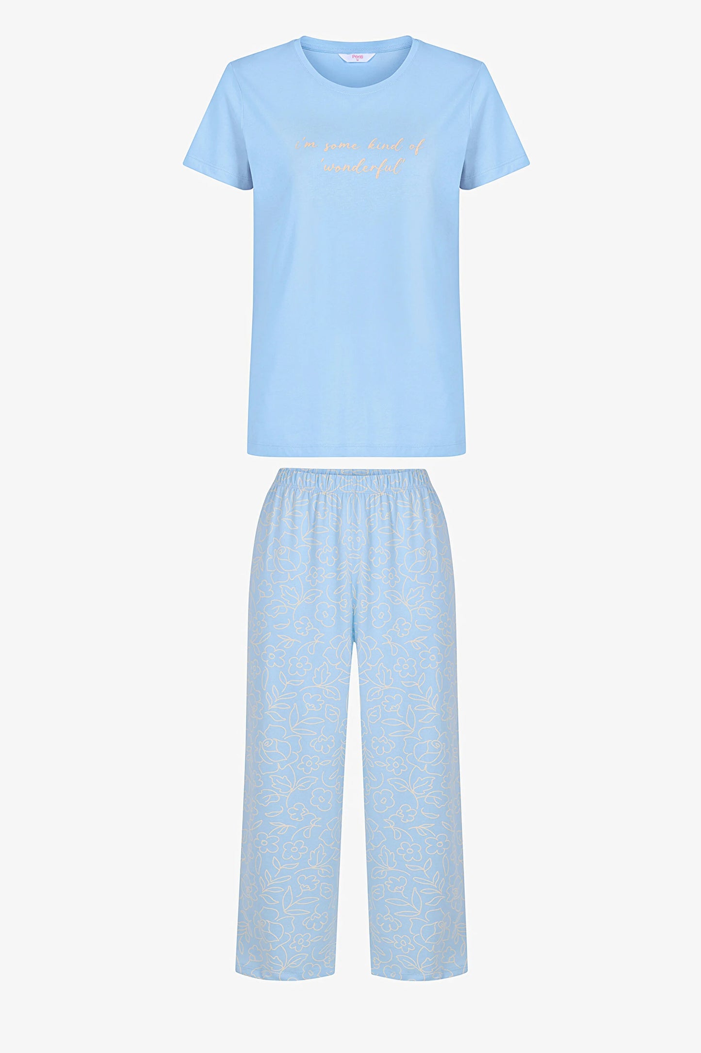 Açık Mavi Wonderful Pamuklu Kapri Pijama Takımı