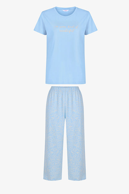 Açık Mavi Wonderful Pamuklu Kapri Pijama Takımı