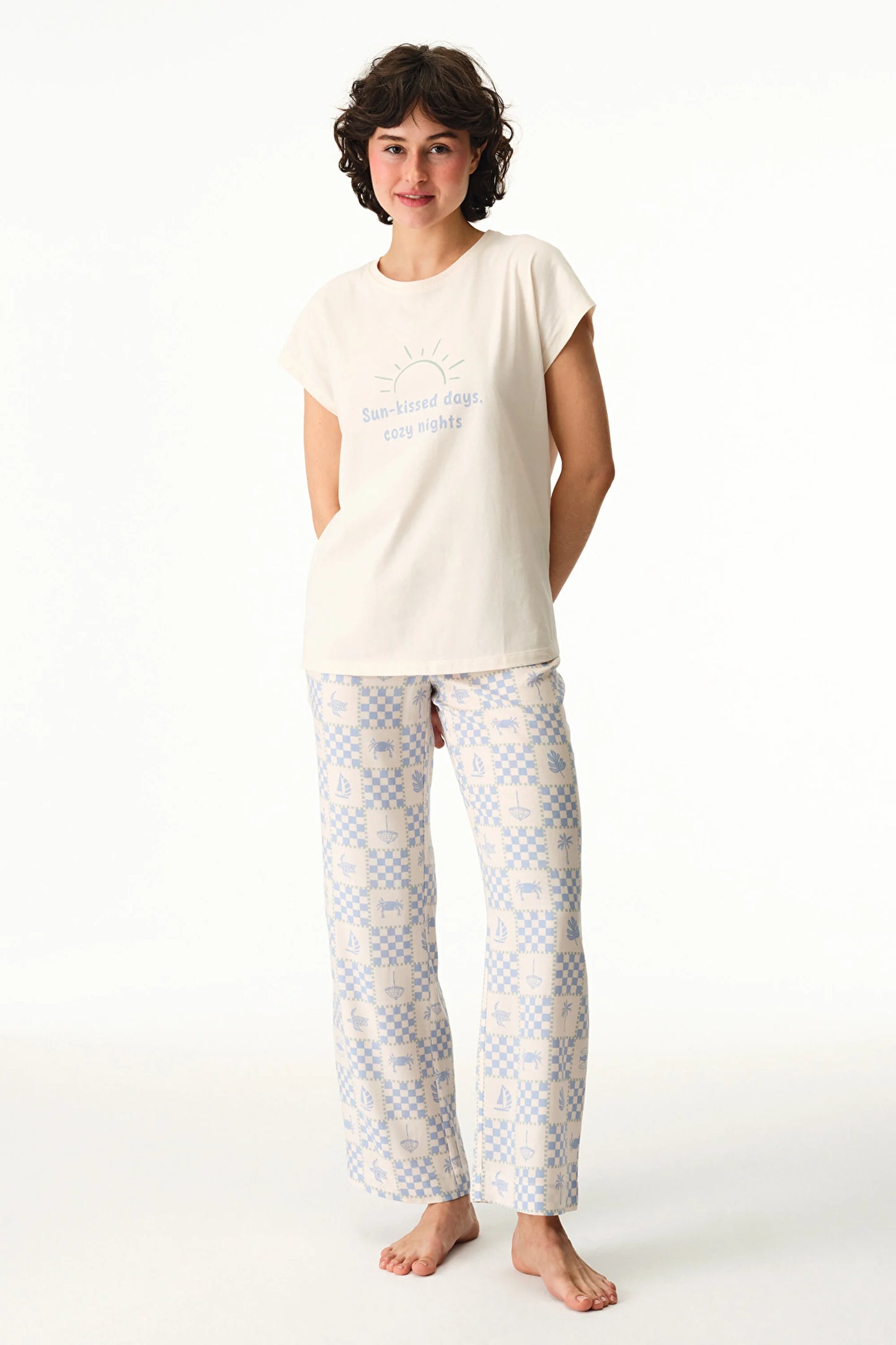 Bej Sun Kissed Pamuklu Tişört Pijama Üstü