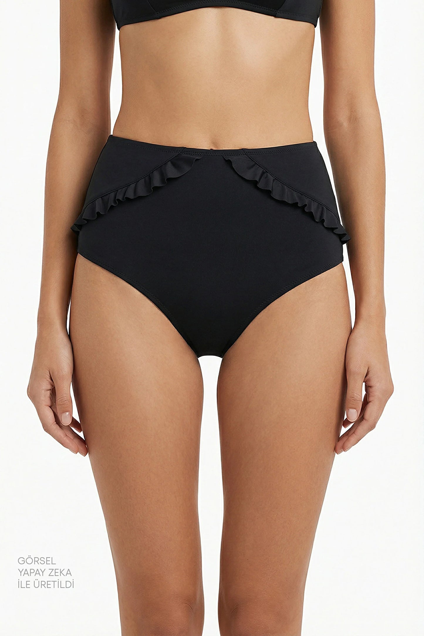 Siyah New High Ruffle Bikini Altı