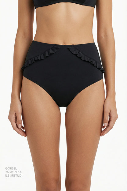 Siyah New High Ruffle Bikini Altı