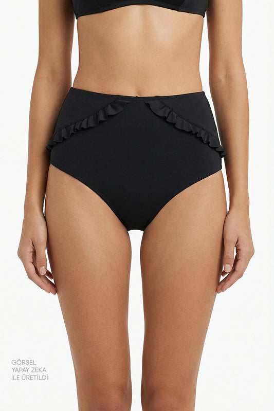 Siyah New High Ruffle Bikini Altı