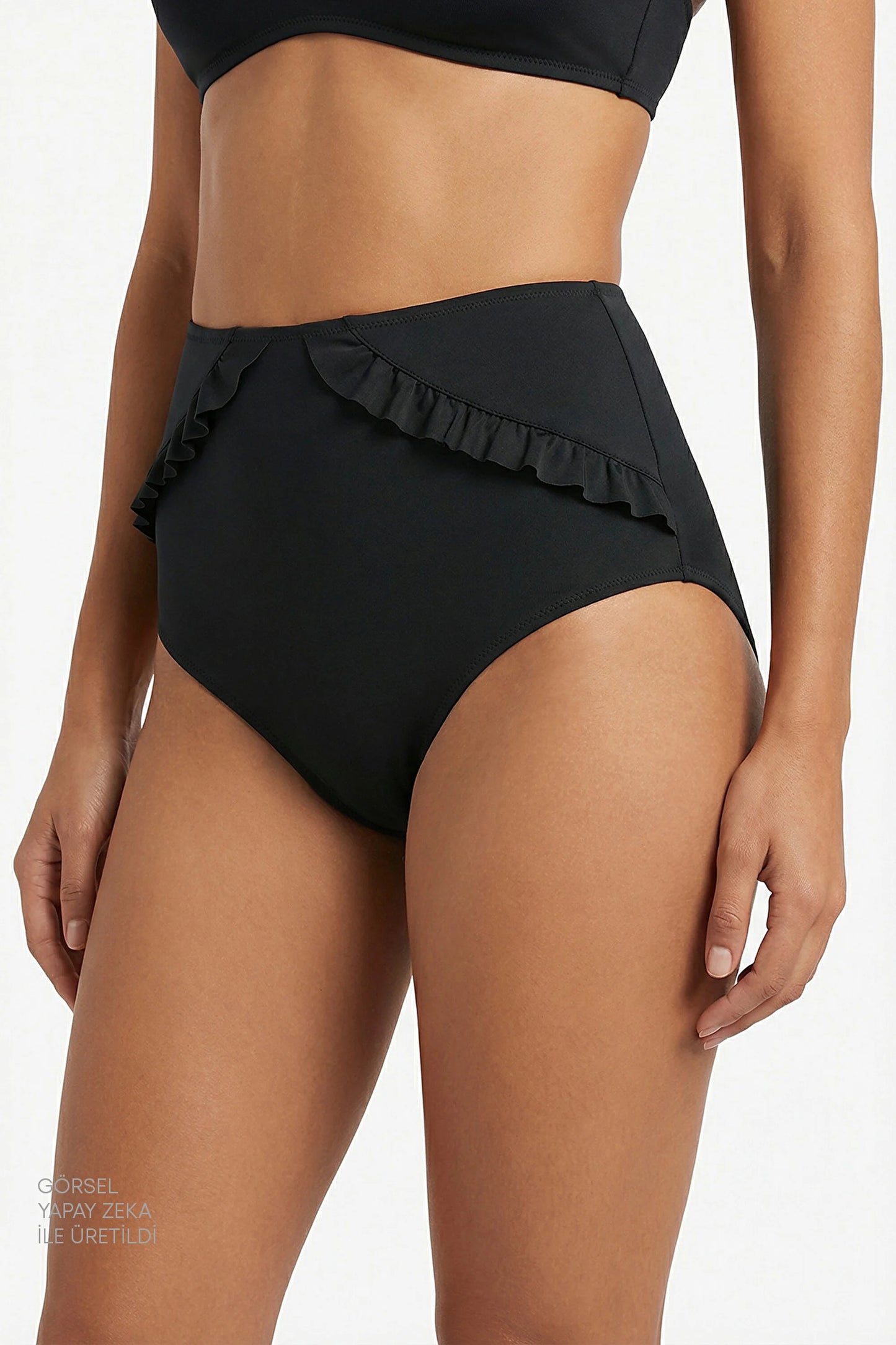 Siyah New High Ruffle Bikini Altı