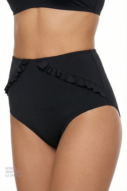 Siyah New High Ruffle Bikini Altı