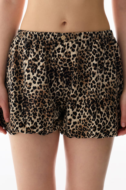 Leopard Printed Pamuklu Şortlu Pijama Altı