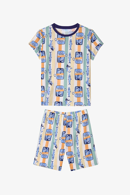 Açık Turuncu Erkek Çocuk Sharkines Pamuklu 2'li Pijama Takımı