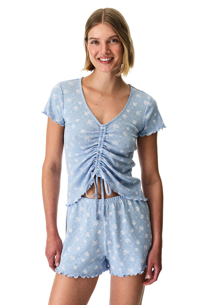 Mavi Coralie Pointel Pamuklu Şortlu Pijama Takımı