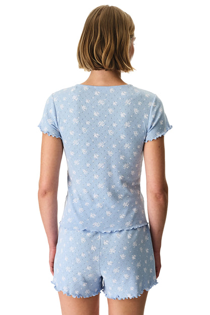 Mavi Coralie Pointel Pamuklu Şortlu Pijama Takımı