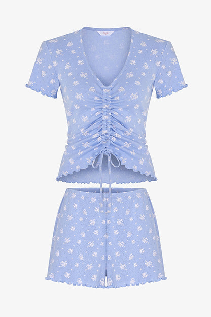 Mavi Coralie Pointel Pamuklu Şortlu Pijama Takımı