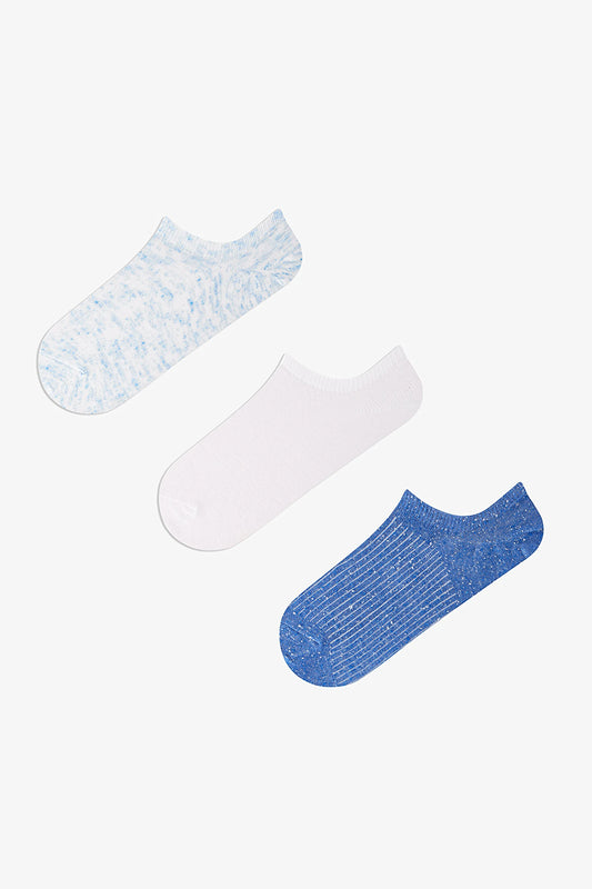 3 Çift Pamuklu Renkli Kendinden Desenli Sneaker Çorap