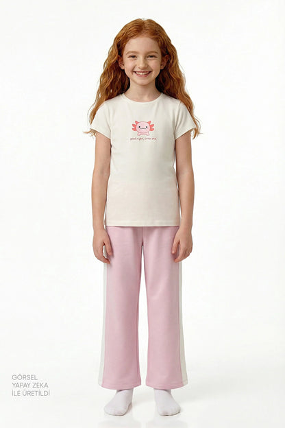 Pembe Kız Çocuk Good Night Pijama Takımı