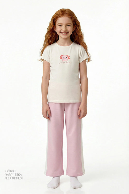 Pembe Kız Çocuk Good Night Pijama Takımı