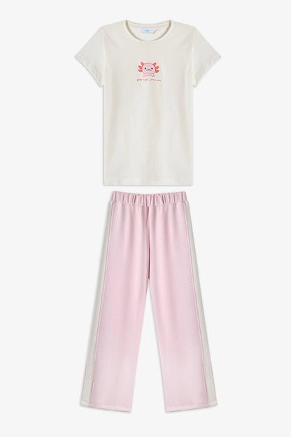 Pembe Kız Çocuk Good Night Pijama Takımı