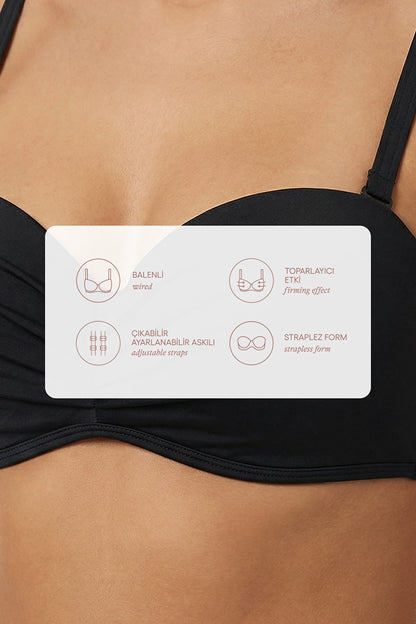 Siyah Lotus Straplez Bikini Üstü