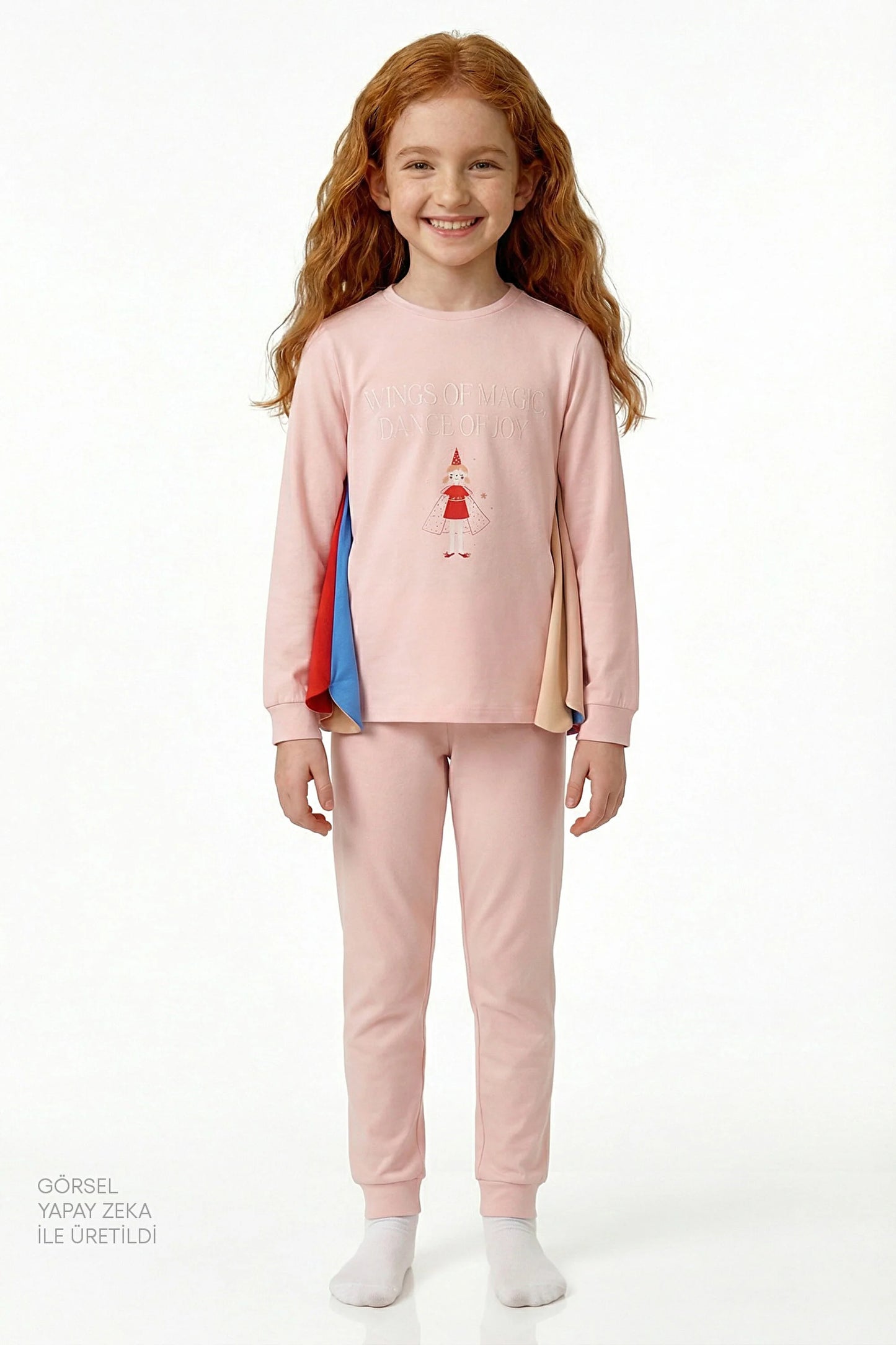 Açık Pembe Kız Çocuk Magician Girl Uzun Kollu Pamuklu Pijama Takımı