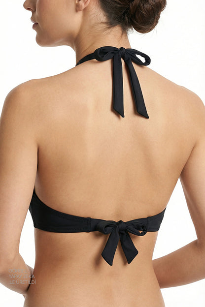Siyah New Üçgen Twist Bikini Üstü