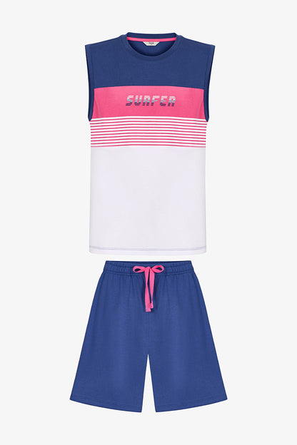 Erkek Renkli White Surf Pijama Takımı